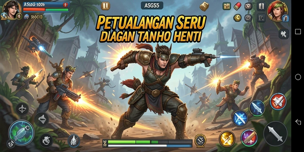 Screenshot utama ASG55 menampilkan aksi pertempuran yang mendebarkan.