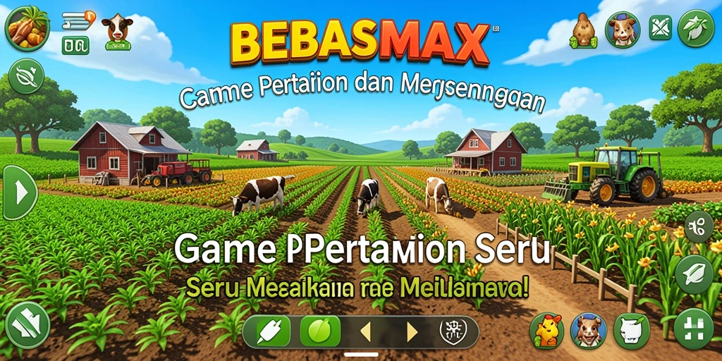 Tampilan gameplay menarik dari BEBASMAX dengan berbagai aktivitas pertanian.