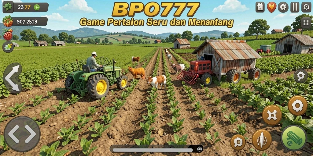 Tampilan gameplay BPO777 yang menonjolkan aktivitas bertani.