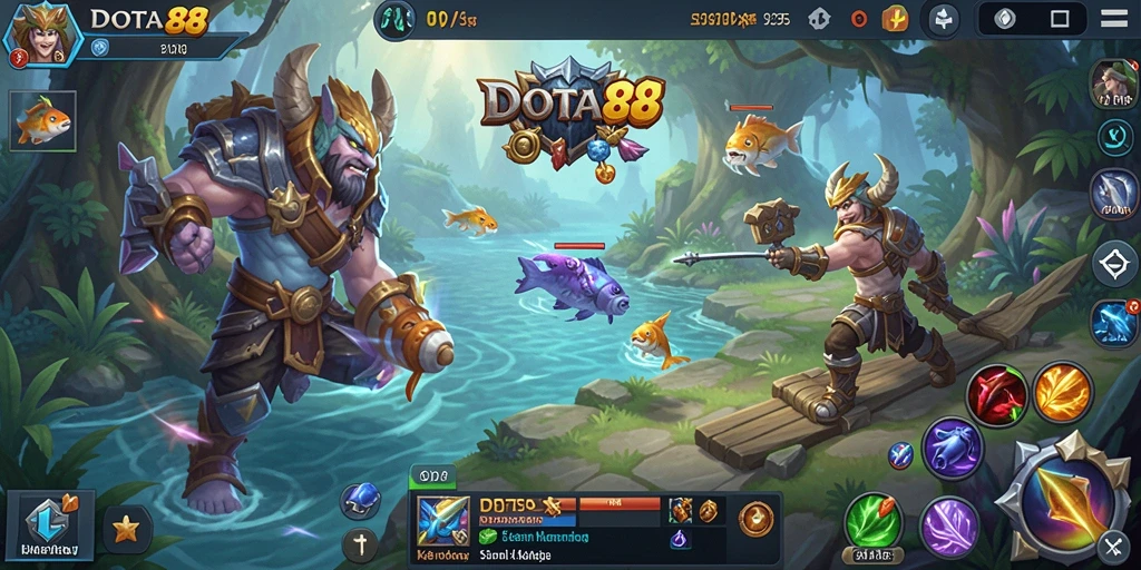 Screenshot DOTA88 menampilkan pemain sedang memancing di lokasi yang indah dan menantang.