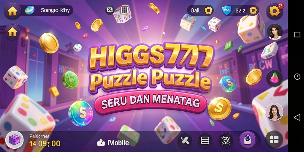 Screenshot utama HIGGS777 menampilkan gameplay puzzle yang menantang.