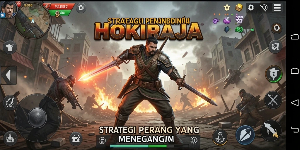 Tangkapan layar gameplay HOKIRAJA menunjukkan pertempuran strategis yang intens.