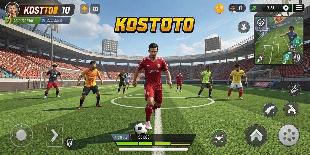 Screenshot KOSTOTO menunjukkan pertandingan olahraga yang seru dan interaktif.