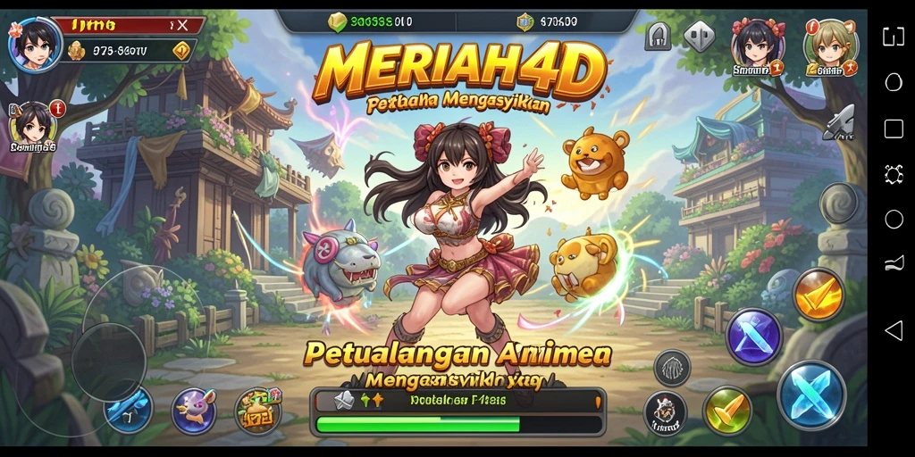 Tampilan gameplay MERIAH4D dengan karakter Anime yang beraksi.