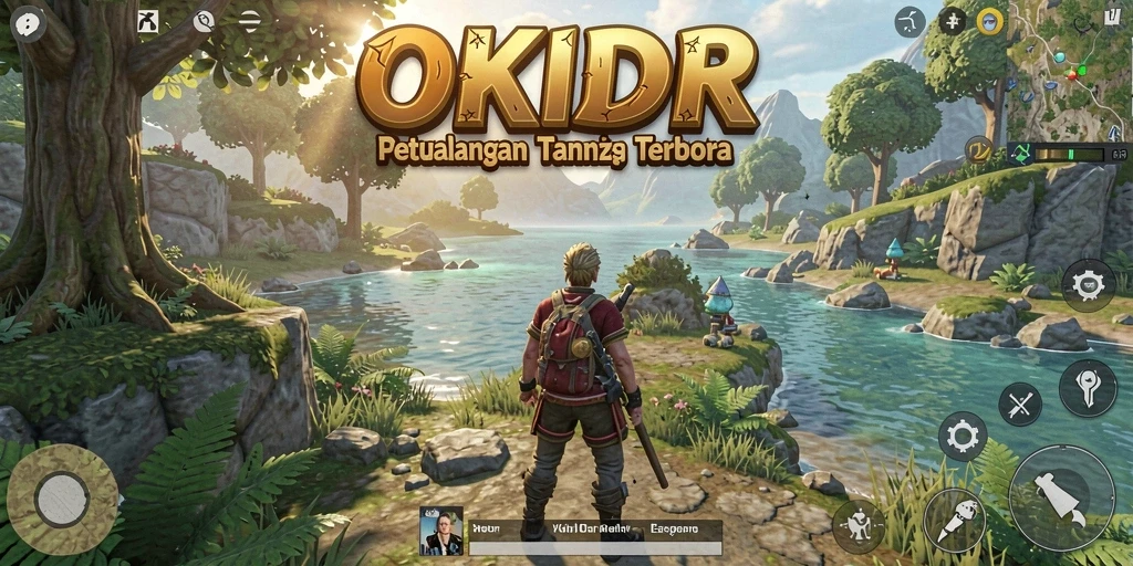 Tangkapan layar gameplay <strong>OKIDR</strong> yang menunjukkan lingkungan dunia terbuka yang indah.
