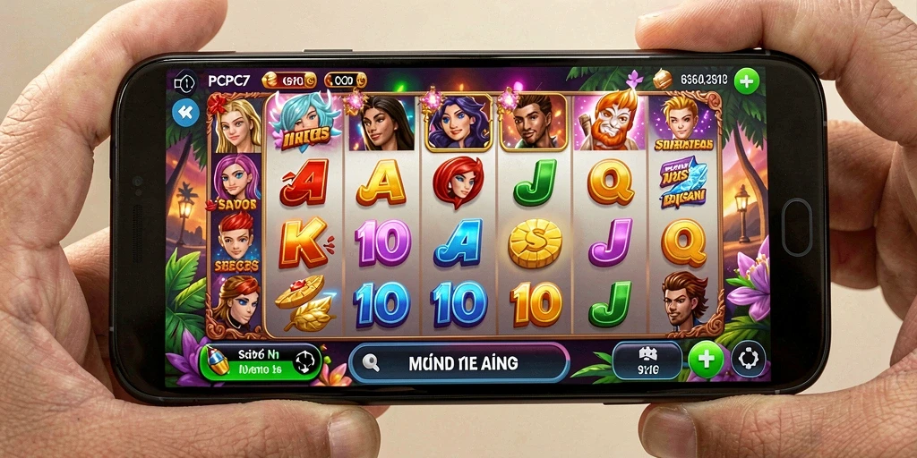 Screenshot gameplay PCPC7 menampilkan mesin Slot yang menarik dan fitur bonus.