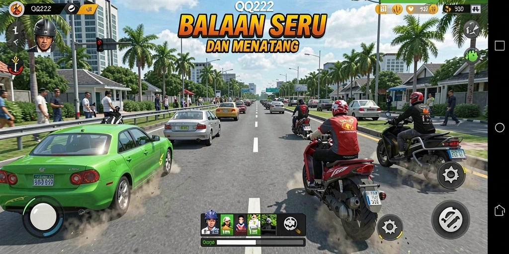 Tampilan gameplay balapan yang seru dan mendebarkan di QQ222.