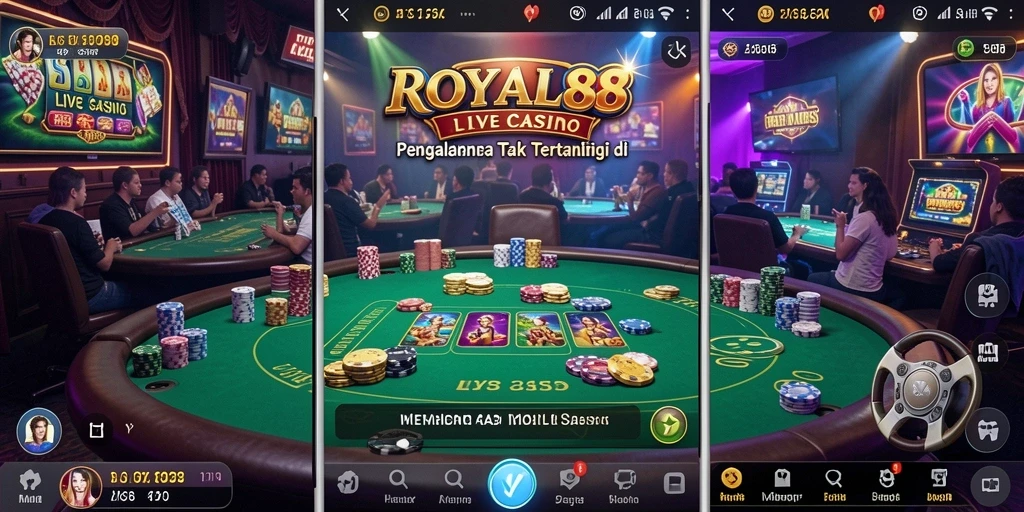 Tampilan gameplay langsung di ROYAL88 menunjukkan dealer profesional dan suasana yang mendebarkan.