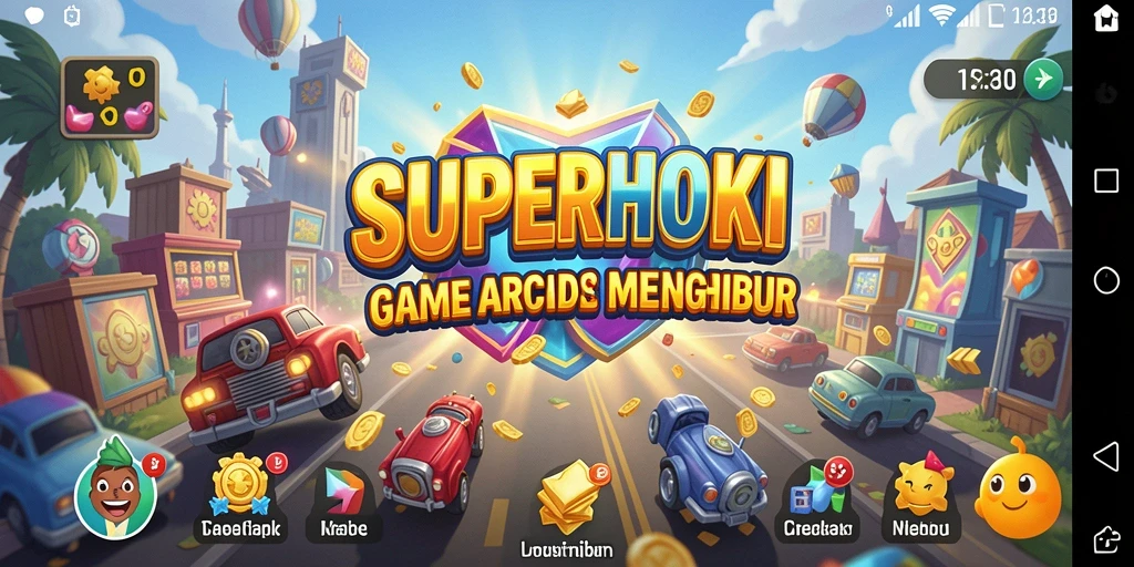 Tampilan gameplay SUPERHOKI yang dinamis dan penuh warna.