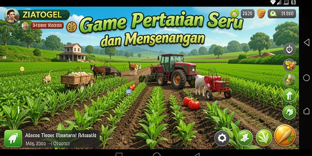 Tangkapan layar gameplay ZIATOGEL menampilkan petani yang merawat tanaman.